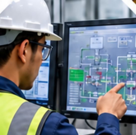 Engineer working on an HMI touchscreen
